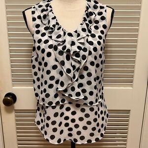 105. Loft Dotted Ruffle Front Sleeveless Blouse in Black and Grey